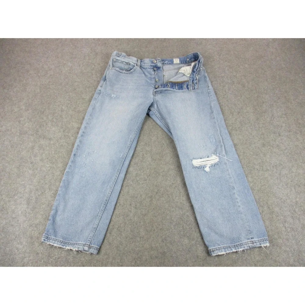 We The Free Jeans Womens 30 Blue Boyfriend Ankle Relaxed Distressed Light Wash